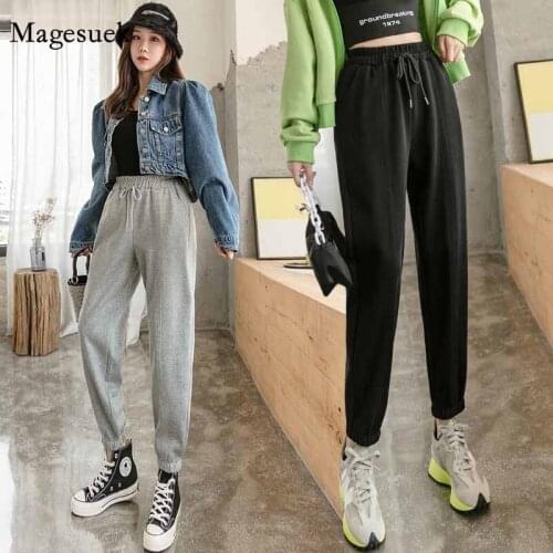 Slimming All-match Pants Fashion Casual Trousers Autumn and Winter Gray Drawstring Sweatpants Loose Solid High Waist Pants 11692
