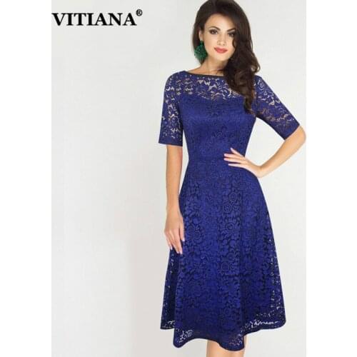VITIANA Women Plus Size 3XL Party Lace Dress Female Red Gray Short Sleeve Casual Office Work Dresses Elegant Vintage Vestidos