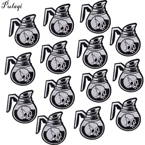 Pulaqi 10PCS Punk Skull Patches Embroidery Patches For Clothing Applique DIY Stripes Biker Rock Iron On Patches For Jacket Cloth