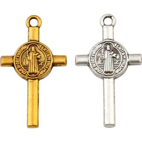 100Pcs 2color Zinc Alloy Saint Benedict Medal Cross Crucifix Charms Pendants DIY Jewelry Fit Bracelet Necklace Christmas gift