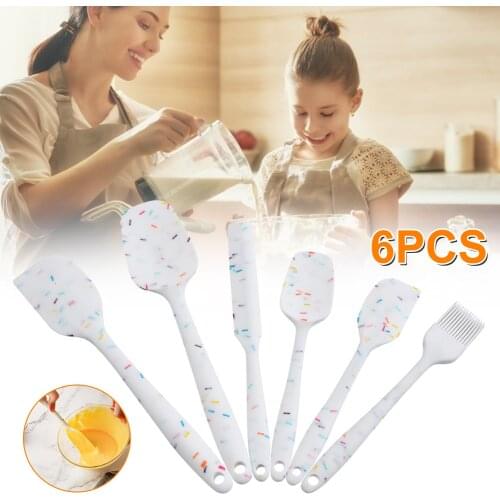 6Pc Silicone Non-Stick Spatula Set Food Grade Cookie Pastry Scraper Brush Cake Baking Butter Mixing Tool Cooking Baking Utensils