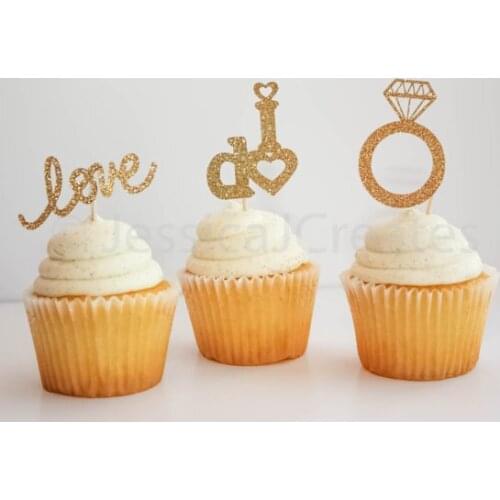 Glitter antique gold engagement Cupcake Toppers princess birthday wedding party/Bridal shower/Baby Shower/Birthday food picks