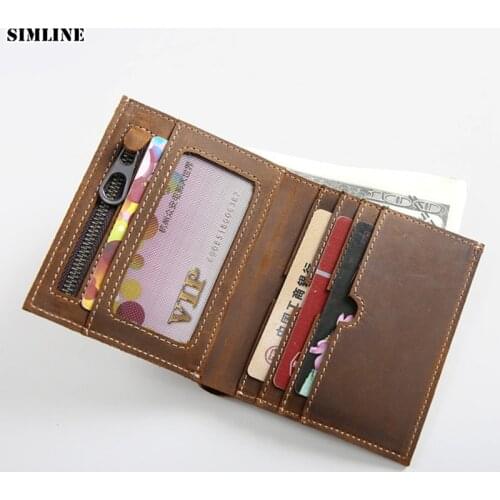 Brand Genuine Leather Men Wallet Designer Vintage Crazy Horse Cowhide Male Short Slim Wallets Purse Card Holder With Coin Pocket