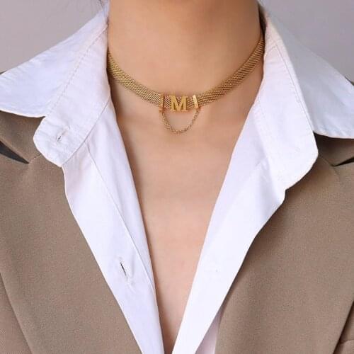 316L Stainless Steel New Fashion Upscale Jewelry Punk M Letter Mom Charms 8mm Wide Chain Choker Neck Necklaces Pendant For Women