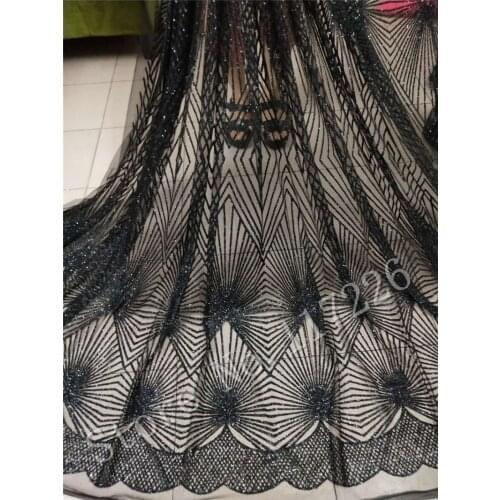 Black color top sale glitter mesh material for evening dress 5 yards special JRB-92812 glued glitter lace fabric