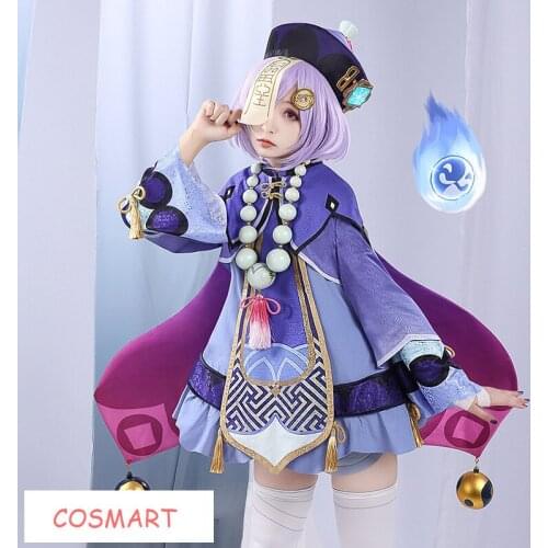 Genshin Impact Qiqi Zombies Freeze Back Into The Night Game Suit Purple Lovely Dress Cosplay Costume Halloween Party Outfit For