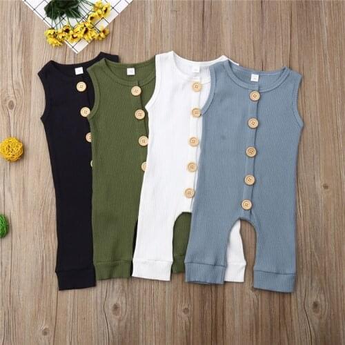 0-18M Newborn Kids Baby Boy Girls Cotton Clothes Solid Plain Casual Romper Elegant Sleeveless Jumpsuit Cute Sunsuit Outfit