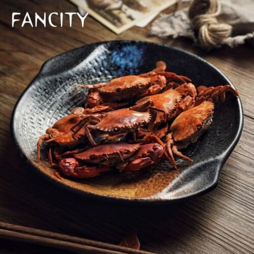 FANCITY Japanese-style ceramic disc flat plate shallow dish dish plate retro old plate home dining plate creative small dish