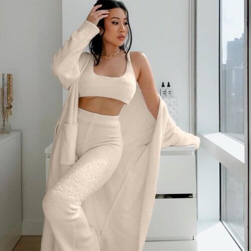 Kardashian Winter Sweater Set Women Robes Crop Top Long Pants Oversized Cardigan Knitted Coat Set Woman Lounge Casual Suit 2020