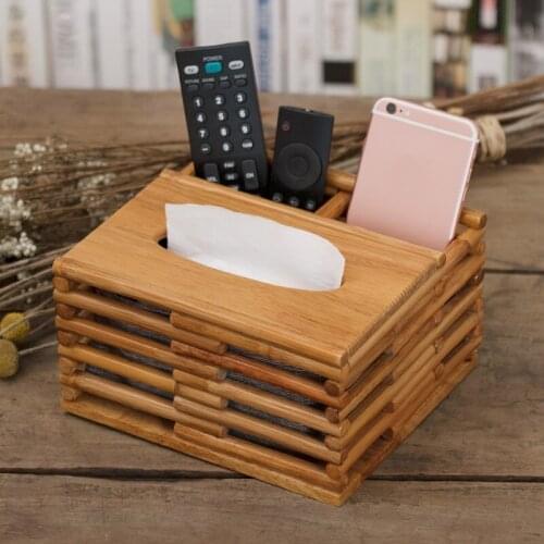Pastoral style wooden strip stitching tissue box Creative desktop organize wooden tissue box remote control mobile phone storage
