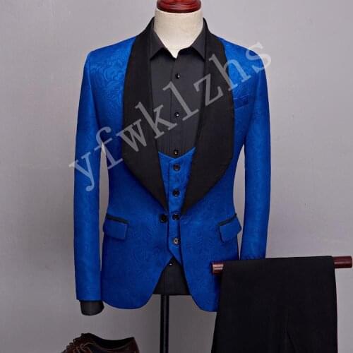 Handsome One Button Groomsmen Shawl Lapel Groom Tuxedos Men Suits Wedding/Prom Best Man Blazer ( Jacket+Pants+Tie+Vest) 987