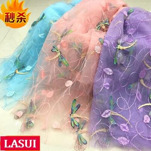 LASUI 3 yards 2019 X0528 DIY skirt wedding dress accessories 8 colors soft mesh 3D dragonfly embroidery mesh lace fabric