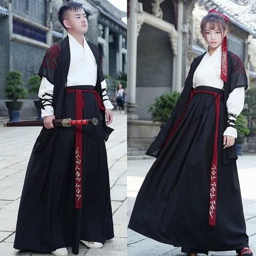 Mens and womens ancient clothes collar top, Ru skirt, Xianxia couples clothing, CP costume, performance class dress
