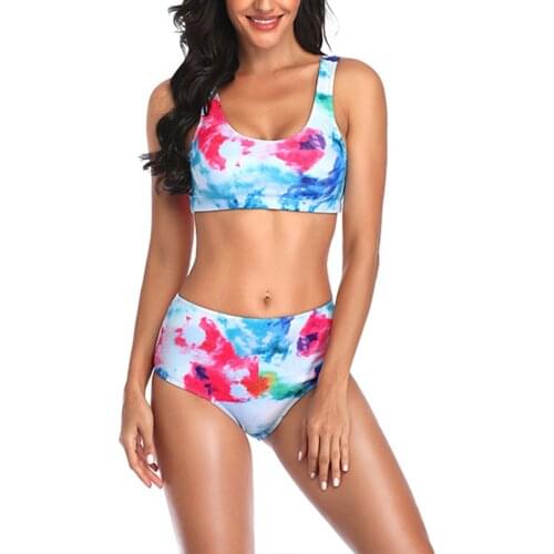 New Women Tie dye Rainbow Bikini Set Female High Waisted Two Piece Swimsuit Bathing Suits Padded Swimwear biquini feminino