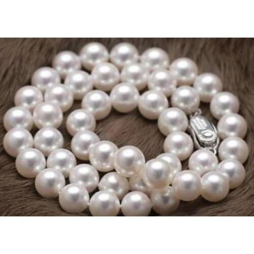 Charming natural 9-10mm AAA south white pearl necklace 18"