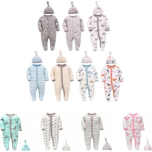 Newborn Baby Clothes Rompers Infant Toddler Bodysuit Baby Boy Girl Cotton Clothing Roupas Pajamas Sleepwear + Hat Outfits Gift