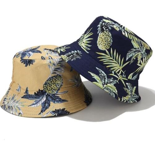 Summer Beach Fisherman Hat Panama Fruit Pineapple Print Bucket Hat Reversible Outdoor Men Women Harajuku Fishing Hats