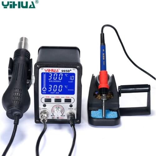 YIHUA 995D+ Soldering station 60W soldering iron 650W hot air gun bga rework station smd rework Electronic circuit repair tool