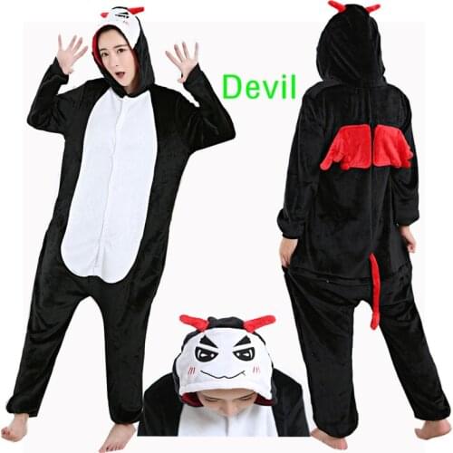 Sleepwear Onsies Pajamas Flannel Angel Devil Cartoon Animal Pajamas Cosplay Onesies for Adults Winter Hooded Plus Size Pajamas