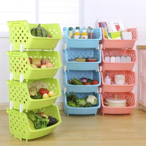 Durable Stackable Single-deck Hollow Fruit Vegetable Storage Box Colanders Strainer Kitchen Organizer Basket Shelf Racks