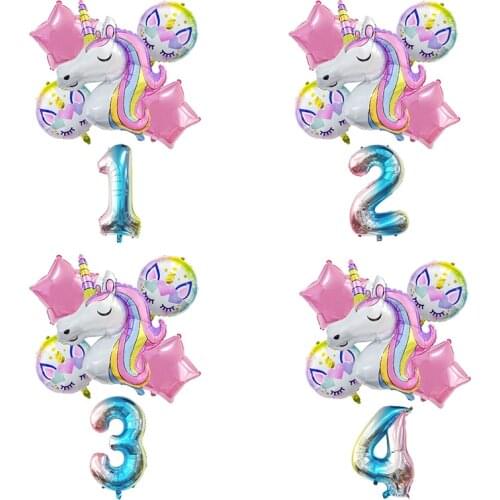 Rainbow Unicorn Party Balloon Birthday Little Flower Fairy Aluminum Foil Balloon Girl Birthday Party Decoration Baby Shower