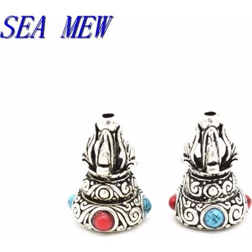 SEA MEW 5PCS Vintage Nepal Metal Copper Pagoda Spacer Bead Buddha Bead Loose Beads For Jewelry Making