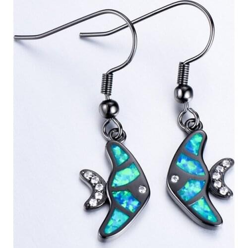 White Blue Opal Drop Earrings Cute Animal Small Fish Dangle Earrings Vintage Black Gold Silver Color Earrings For Women Jewelry