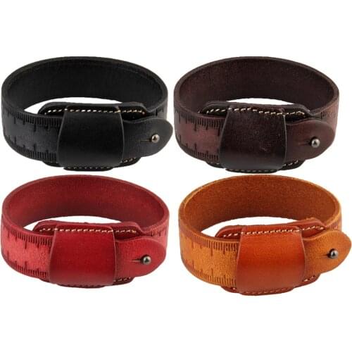 Punk Wide Belt PU Leather Bracelet Wristband Ruler Carved for Men Women