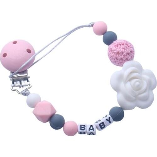 Candy Color Handmade Silicone Pacifier Clips Rose Flower Colorful Silicone Pacifier Clips Chains Baby Teether Teething Chain