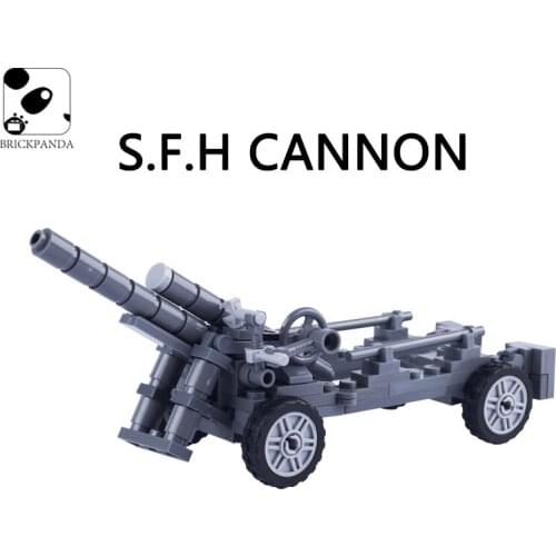 WW2 Military German SFH Cannon Building Blocks Soldiers Figures Accessories Weapon Parts Artillery Model Brick Toys for Children