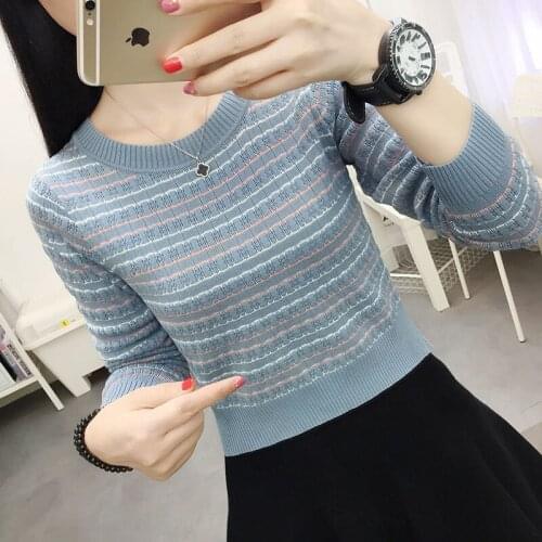 Knitwear Autumn Womens Sweater Striped Womens Inner Wear Autumn and Winter High Waist Crop Top Womens