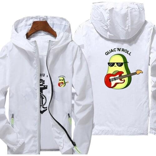 Cartoon Avocado print Jacket Spring Autumn reflective zipper Windbreaker waterproof Jackets men street casual Hooded thin Coats