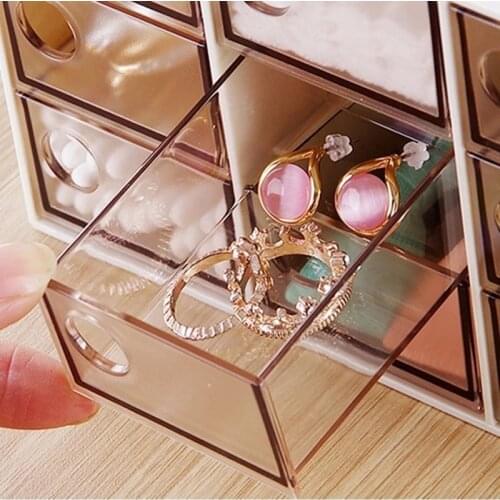 9 Grid Transparent Drawer Jewelry Storage Box INS Cosmetic Dustproof Desktop Organizer Home Anti-fall Bedroom Storage Boxes