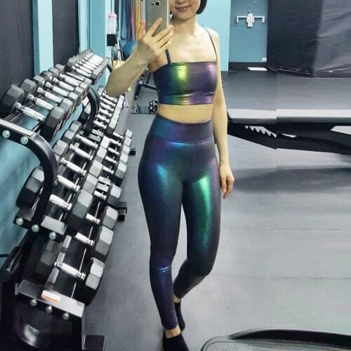 Luxury Iridescent Yoga Leggings Women High Rise Workout Running Sports Tights Strentchy Compression Push Up Premium Gym Wear
