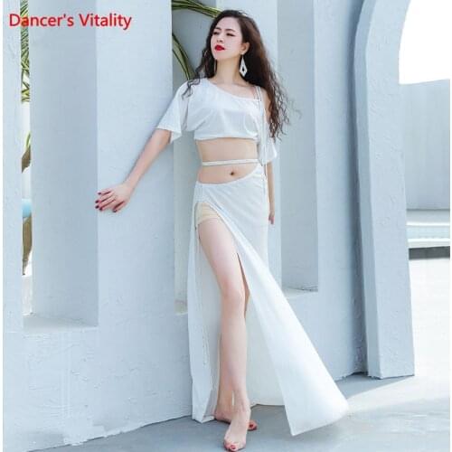 Belly Dance Set Sequins Top Long Sleeve Split Skirt Practice Clothes Suit Female adult High Waist Performance Clothing