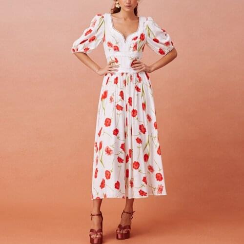 Sweet Cute Lip Printed Women Summer Long Dresses Puff Sleeves Square Neck Bodycon Street Hip Hop Dresses Clothing