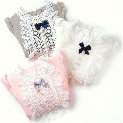 Baby Girl Long Sleeve Winter Warm Girls Princess Lace T Shirt Baby Girls Pearl Bow Blouse Infant Clothing Girls Tops Tees Autumn