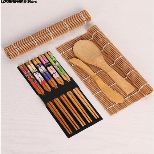 1set Kitchen Gift DIY Bamboo Sushi Maker Set Sushi curtain Rice Sushi Making Kits Roll Cooking Tool Chopsticks Spoon Sushi blade