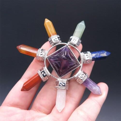 1pcs The seven chakras pyramid energy tower natural crystal furnishing the aura of the flower of life of ogan