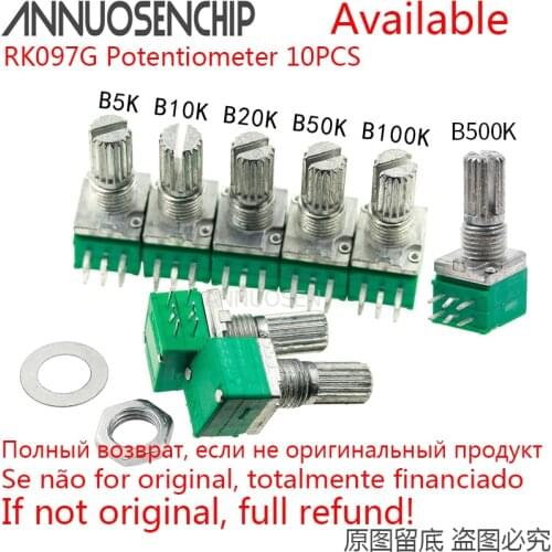 10PCS RK097G Potentiometer B5K 5K B10K 10K B20K 20K B50K 50K B100K 100K B500K 6Pins RK097G With Switch Audio 15mm Amplifier