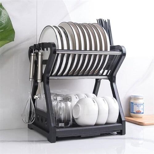 2 Tiers Kitchen Dish Rack Plastic Drainer Countertop Plate Bowl Organzier Rack Shelf for Storage Assembly Home Accessories