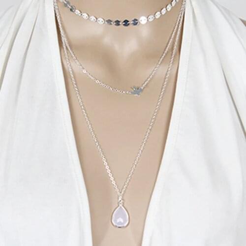2020 New Peace Dove Soar Flying Layers Crystal Sequins Chain pigeon bird Water Drop Pendant Multilayer Necklace
