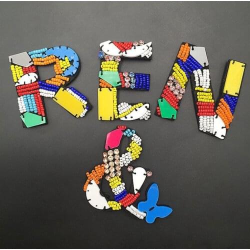 3D Iron On DIY Embroidery Colorful Cute Flower English Alphabet Letter Decorative Patch Embroidered Beaded Badge For Clothing