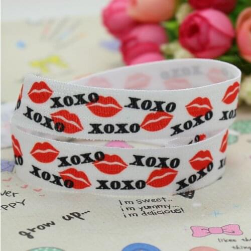 5/8 inch Free shipping Fold Elastic FOE valentine xoxo printed ribbon headband diy decoration wholesale OEM B088