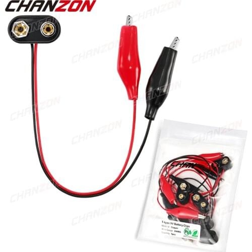 5 pcs 9V Battery Power Connector Snap Clip Adapter T-type 9 V Dual Wire Holder Cable 9Volt 15cm Lead Socket Plug with Alligator