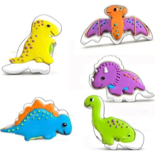 5Pcs/Set Stainless Steel Dinosaur Animal DIY Cookie Cutter Biscuit Mold Fondant Cake Pastry Baking Decorating Tool 896A