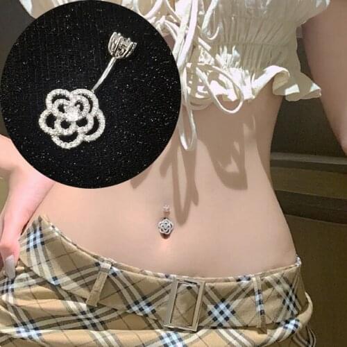 925 Sterling Silver Navel Piercing For Women Zircon Rose Flower Belly Button Rings Body Jewelry Decoration Female Fashion Sexy