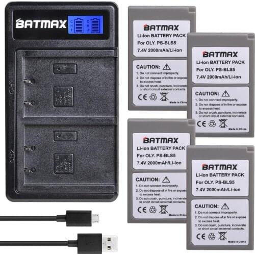 Batmax PS-BLS5 BLS50 Battery + New LCD Dual Charger for Olympus PEN E-PL2,E-PL5,E-PL6,E-PL7,E-PM2, OM-D E-M10, E-M10 II, Stylus1