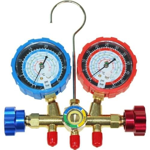 Free shipping A C Manifold gauge HS-536G-410A collector for R410 with 3 colorful 1M hose