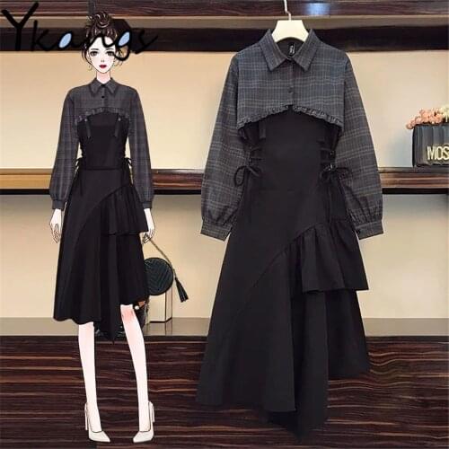 Sleeveless Black Irregular Suspender Dresses Plaid Short Shirt New Suit Sexy Gothic Midi Plus Size Bandage Slim Women Streetwear
